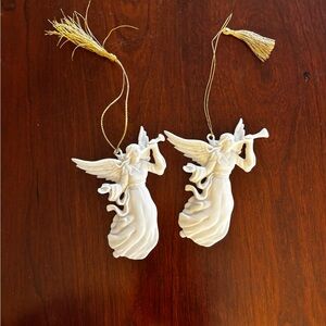 Lenox Bisque Cream Angel Ornaments with Gold tassel ribbon